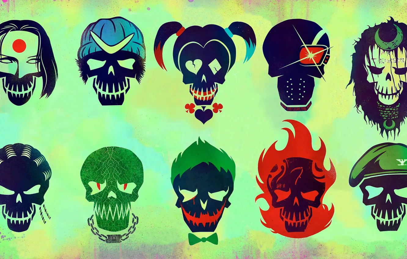 Photo wallpaper diablo, katana, Slipknot, Joker, Deadshot, Harley Quinn, Killer Croc, Boomerang