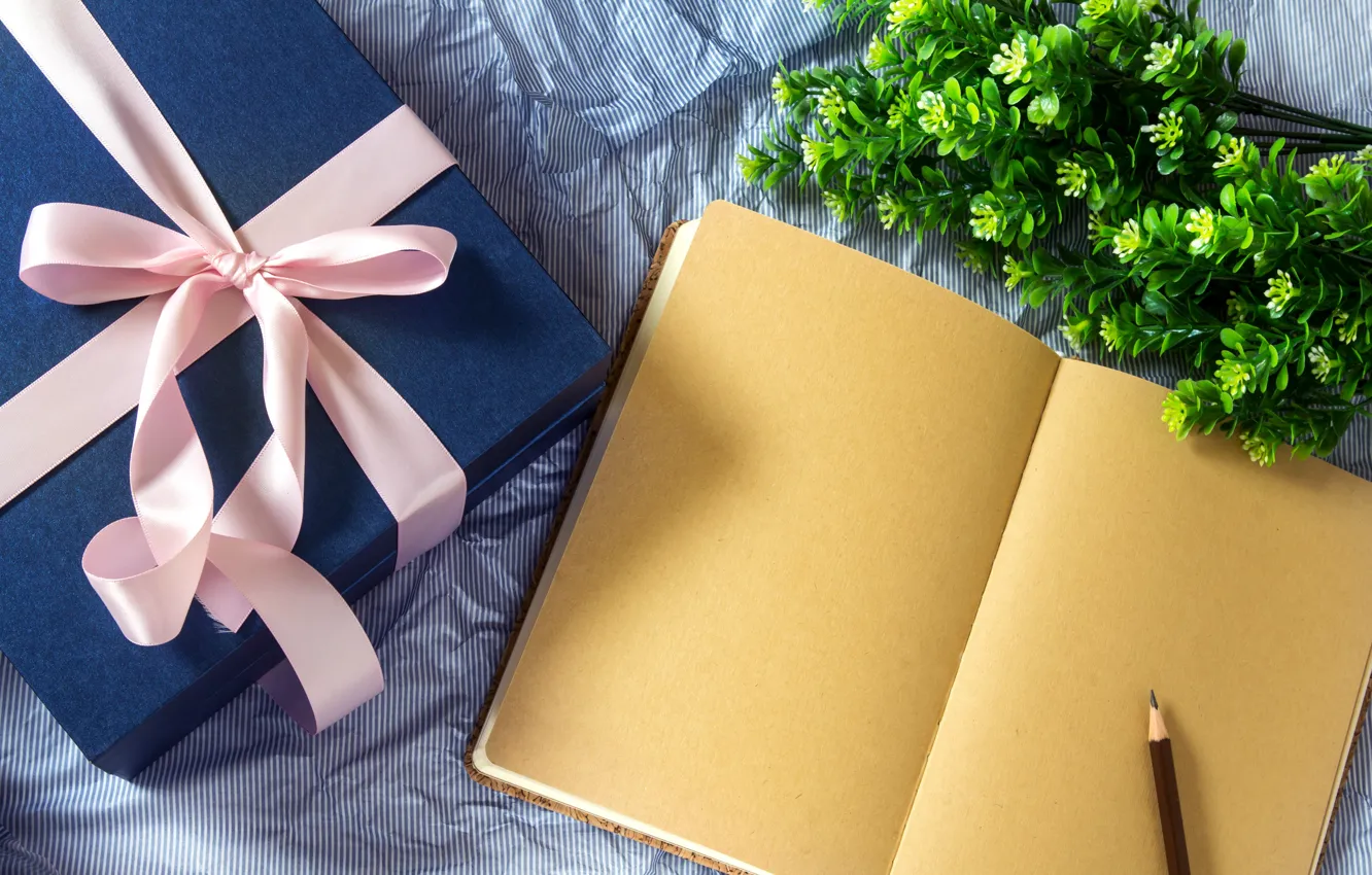 Photo wallpaper gift, Notepad, bow, box