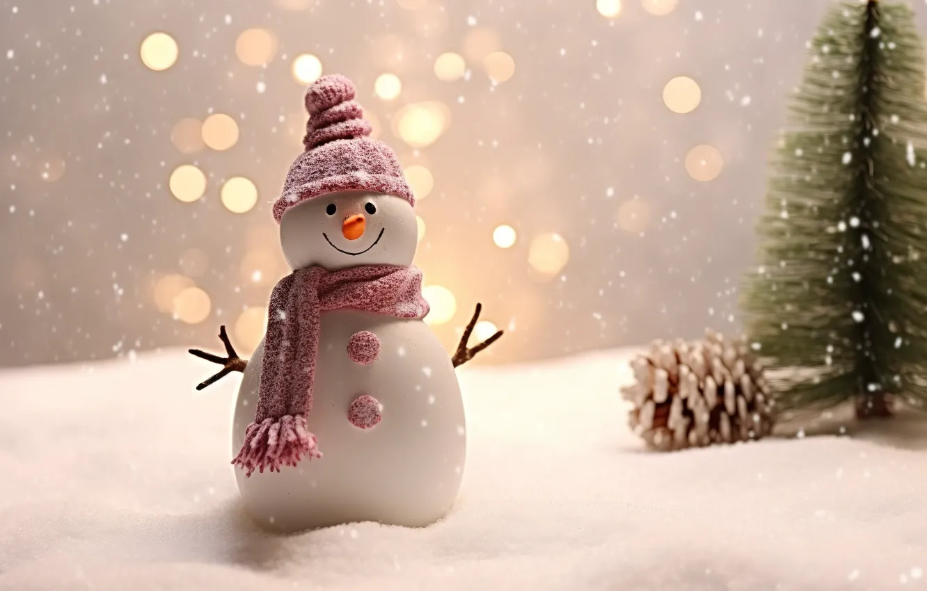 Photo wallpaper winter, snow, tree, new year, Christmas, snowman, Christmas, winter