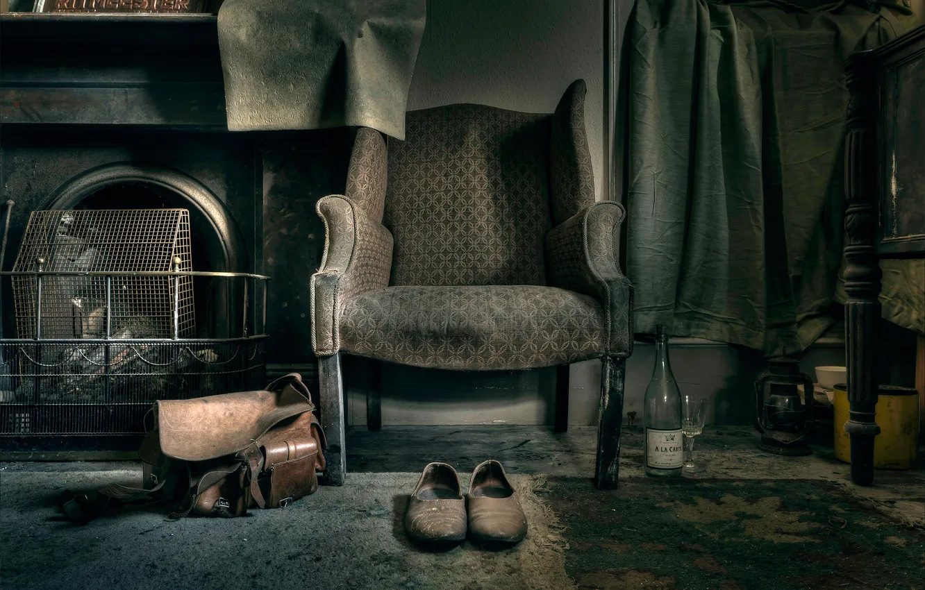 Photo wallpaper bottle, chair, sneaker