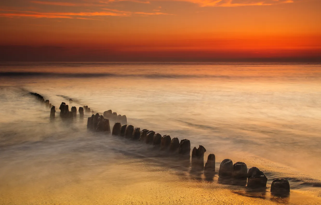 Photo wallpaper sea, the sky, clouds, tide, glow