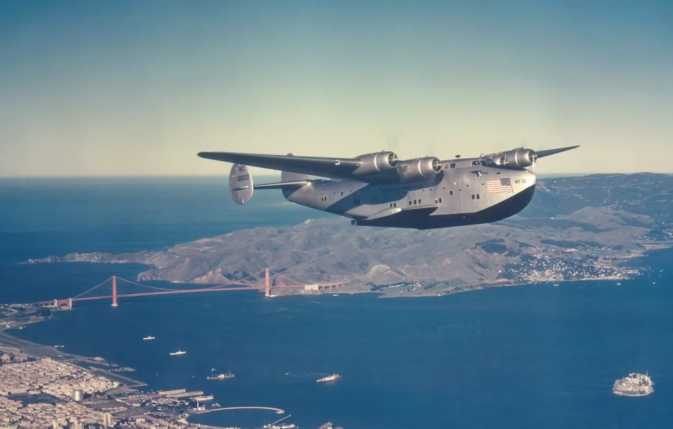 Photo wallpaper American, passenger, far, seaplane, Clipper, Boeing 314