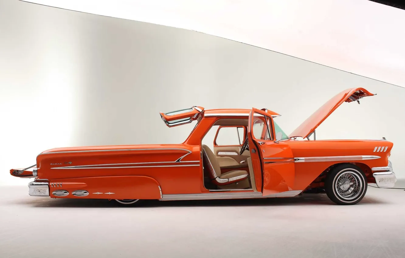 Photo wallpaper Chevrolet, Orange, Lowrider, Nomad, Custom car, 1958 Year