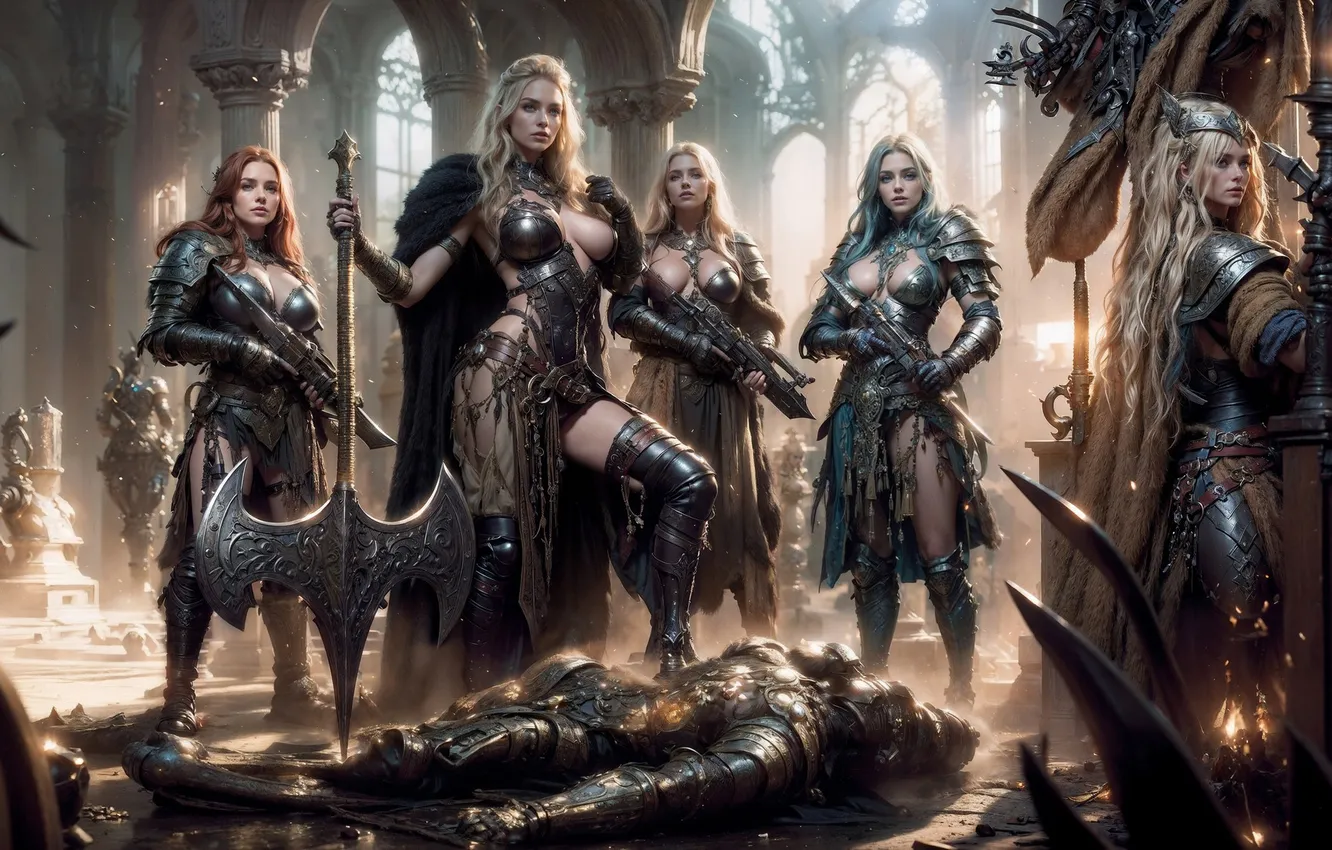 Photo wallpaper girl, group, armor, warrior