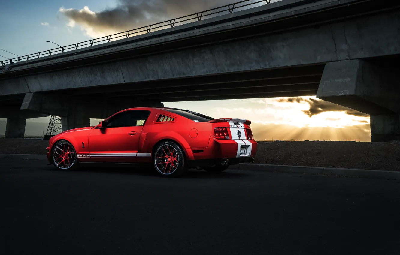 Photo wallpaper Mustang, Ford, Shelby, GT500, Muscle, Light, Red, Car
