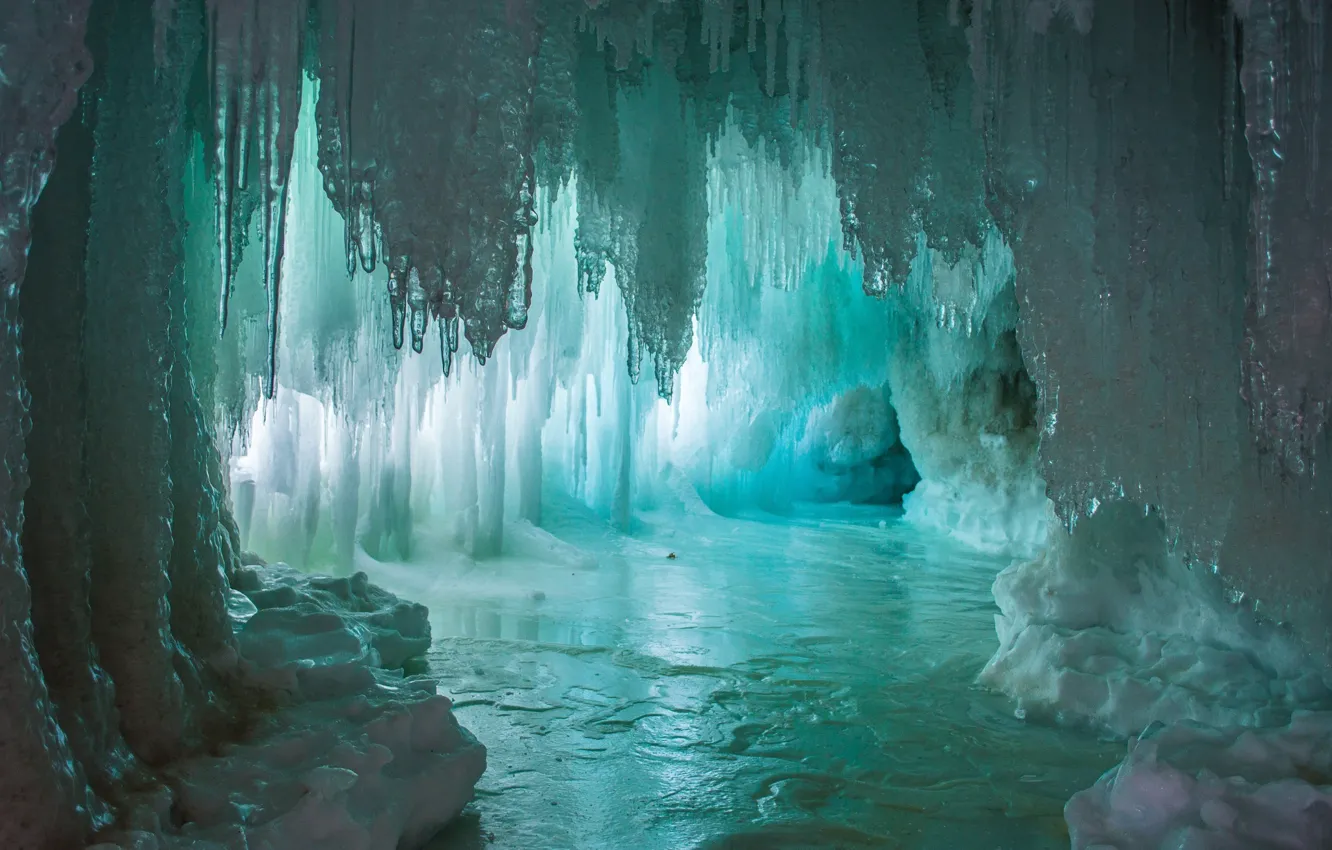 Photo wallpaper water, lake, ice, light, cave, water, lake, the grotto