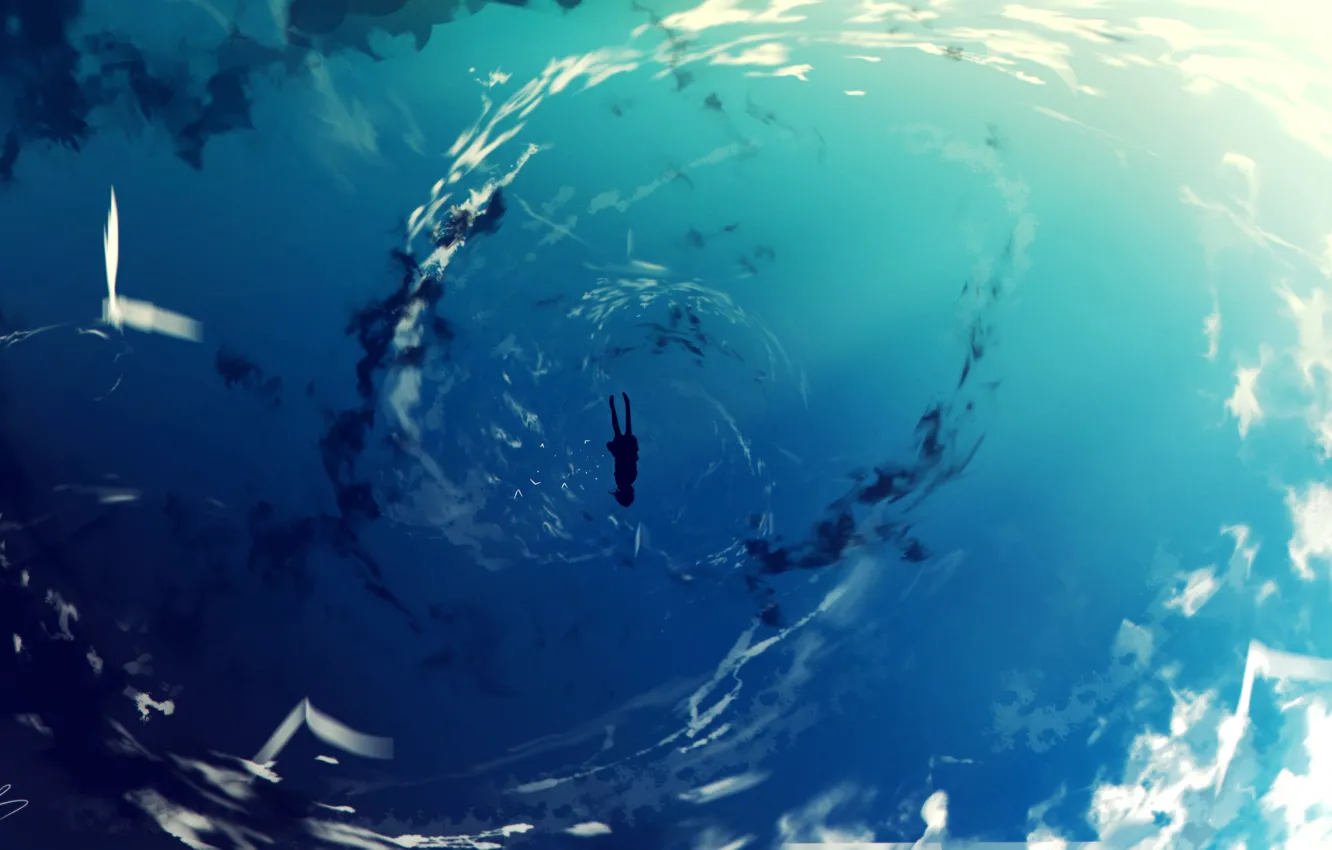 Photo wallpaper the sky, girl, butterfly, falls