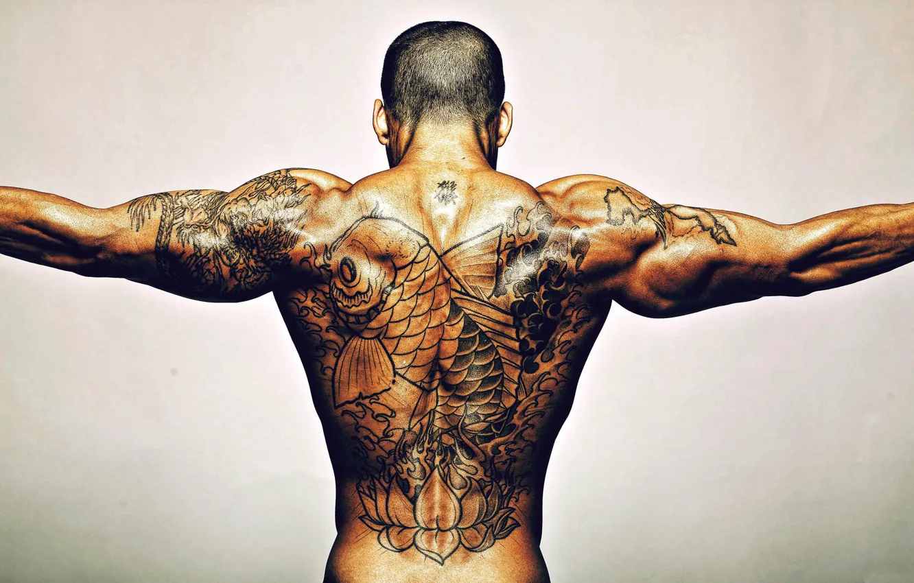 Photo wallpaper Men, Back, Tattoo