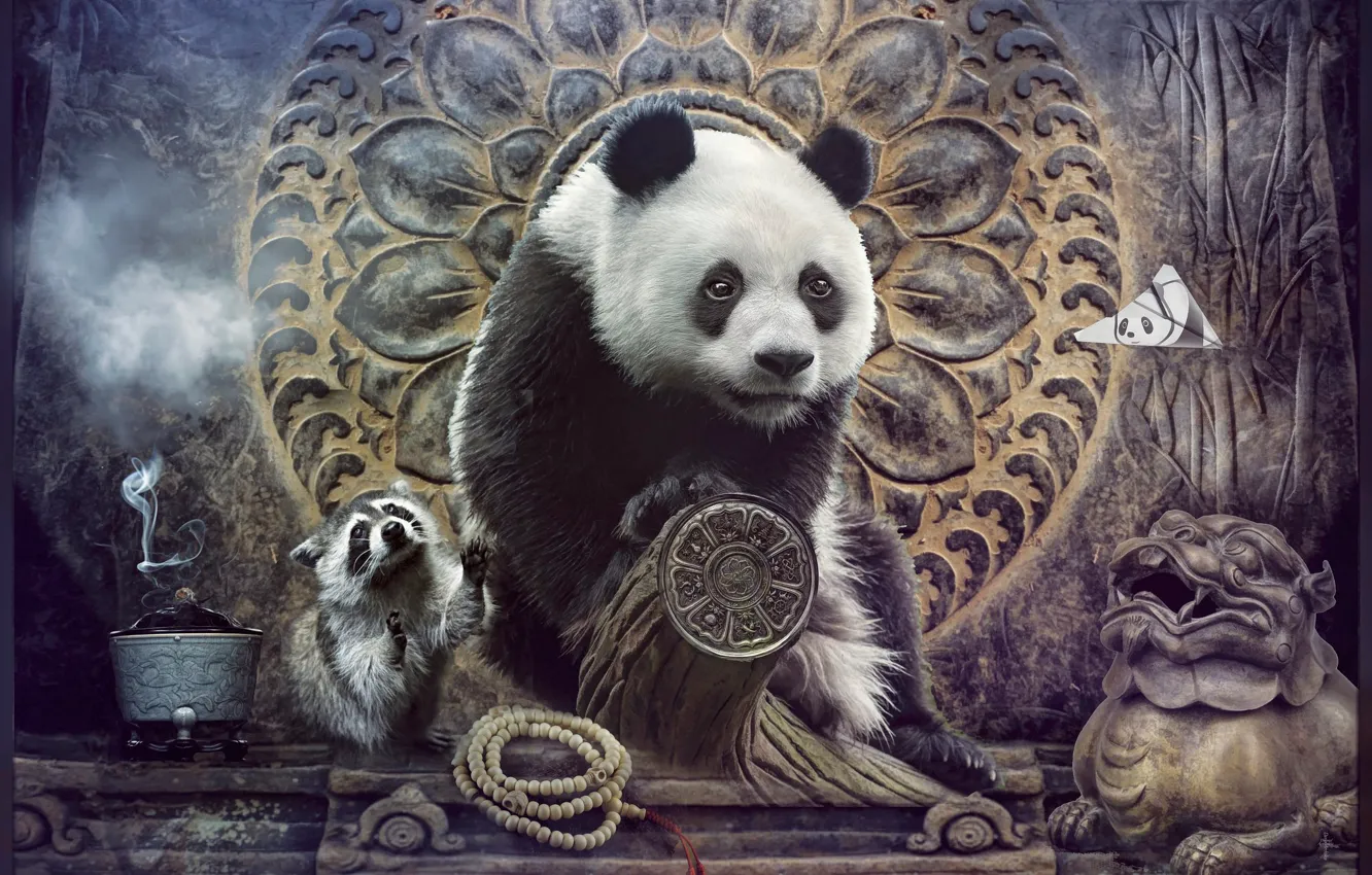 Photo wallpaper animals, rendering, background, pattern, characters, bear, art, Panda