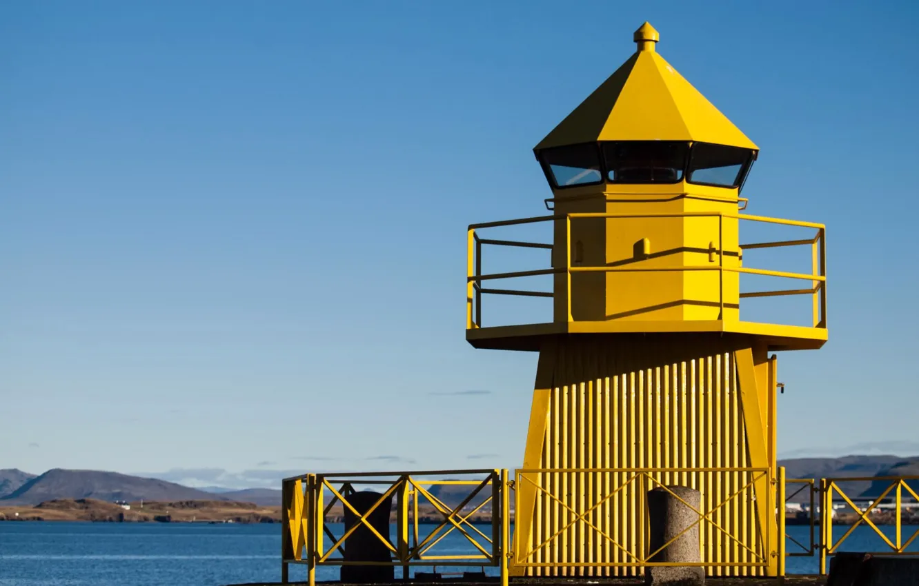 Photo wallpaper sea, mountains, lighthouse, Iceland, Reykjavik
