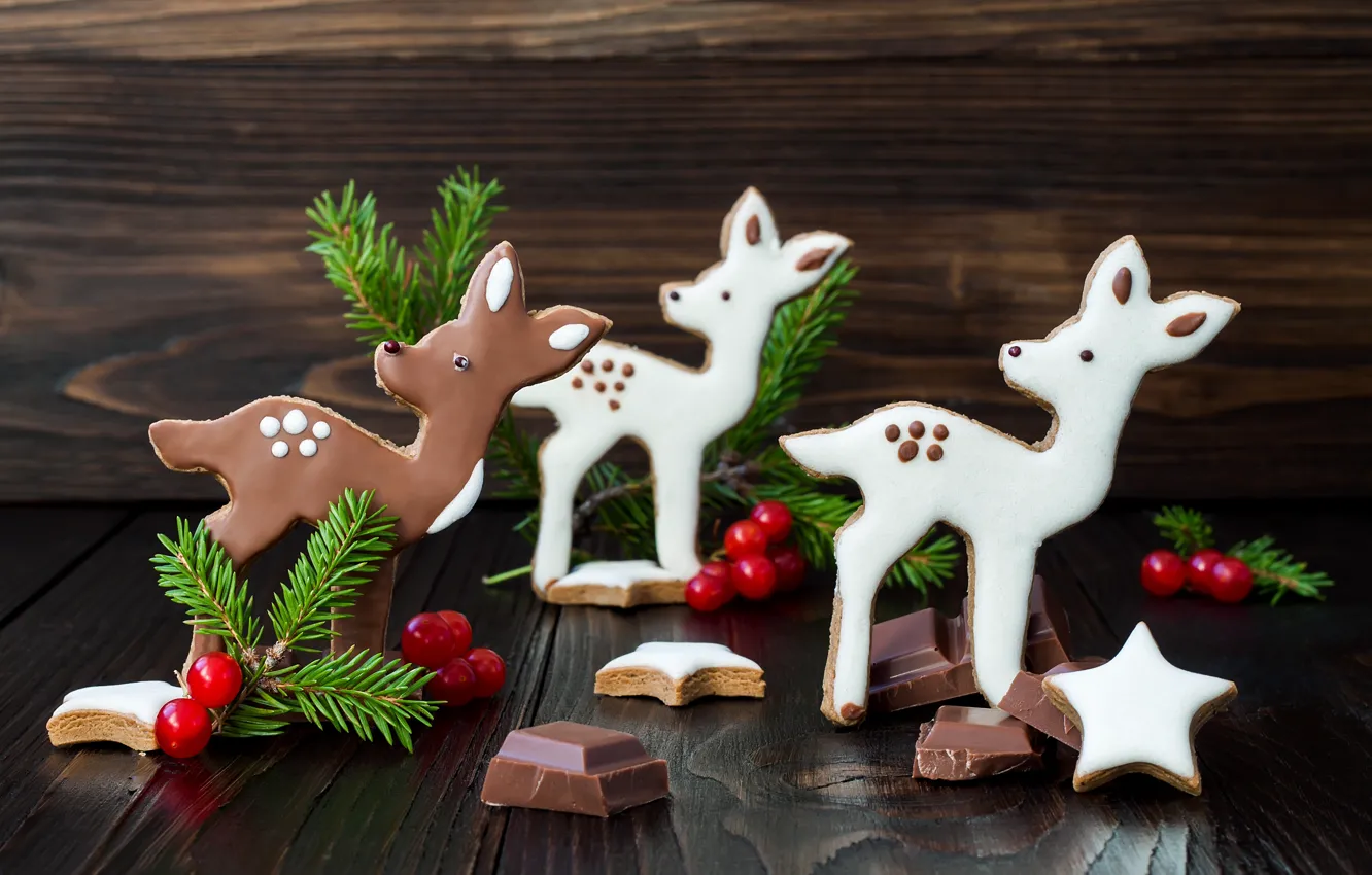 Photo wallpaper tree, chocolate, branch, cookies, Christmas, deer, Christmas, sweet