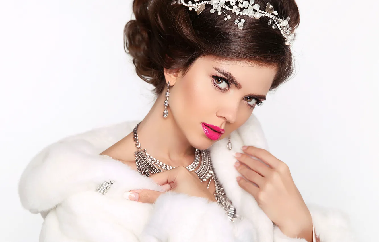 Photo wallpaper look, girl, decoration, model, portrait, necklace, makeup, hairstyle