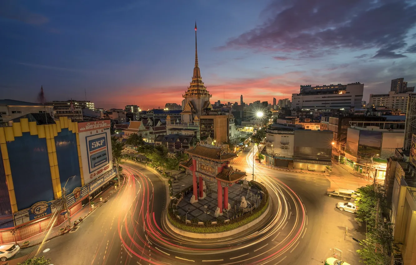 Photo wallpaper road, the city, lights, building, ring, Thailand, Thailand, Bangkok