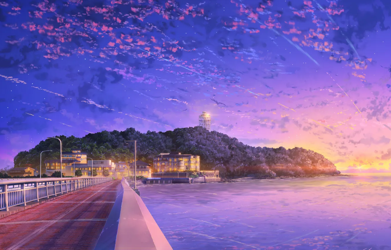 Photo wallpaper Sunset, The sky, Japan, Island, Building, Japan, Landscape, Sky