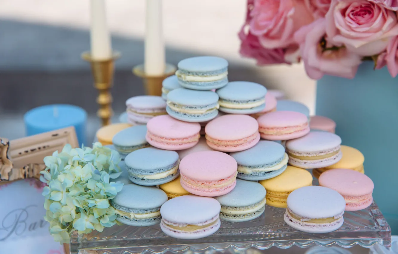 Photo wallpaper cookies, cakes, hydrangea, macaroon