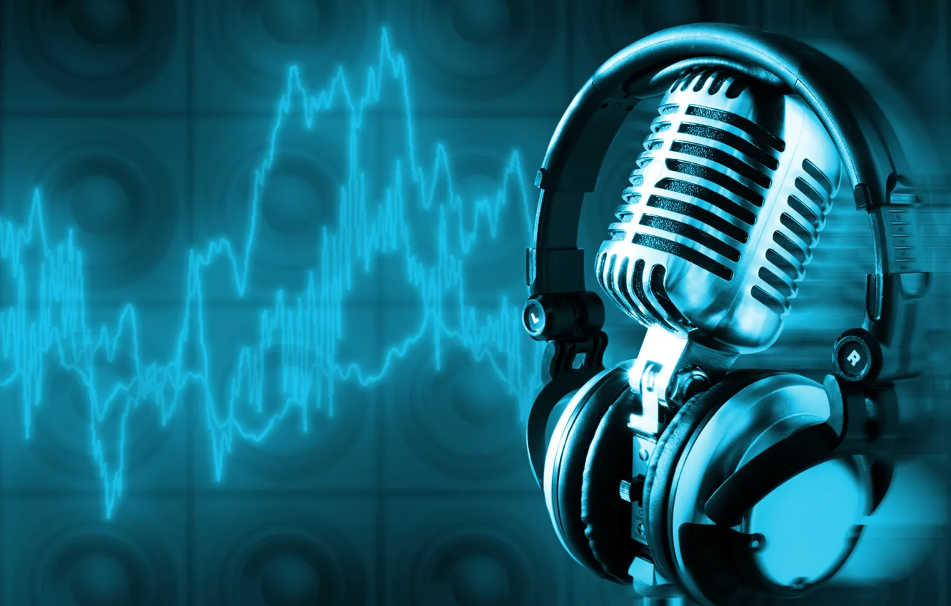 Photo wallpaper music, headphones, microphone