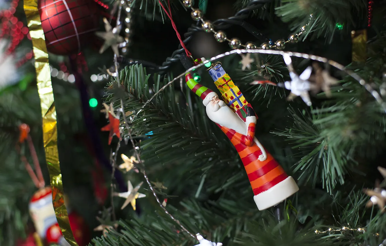 Photo wallpaper decoration, holiday, toys, new year, tree, Santa Claus