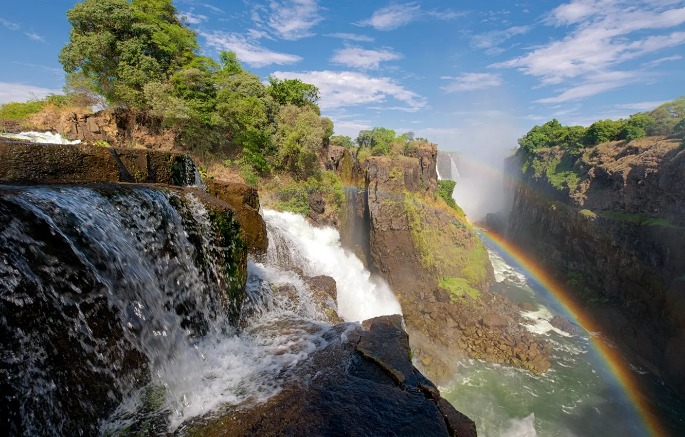 Photo wallpaper nature, waterfall, rainbow, Victoria, South Africa, Zambia and Zimbabwe