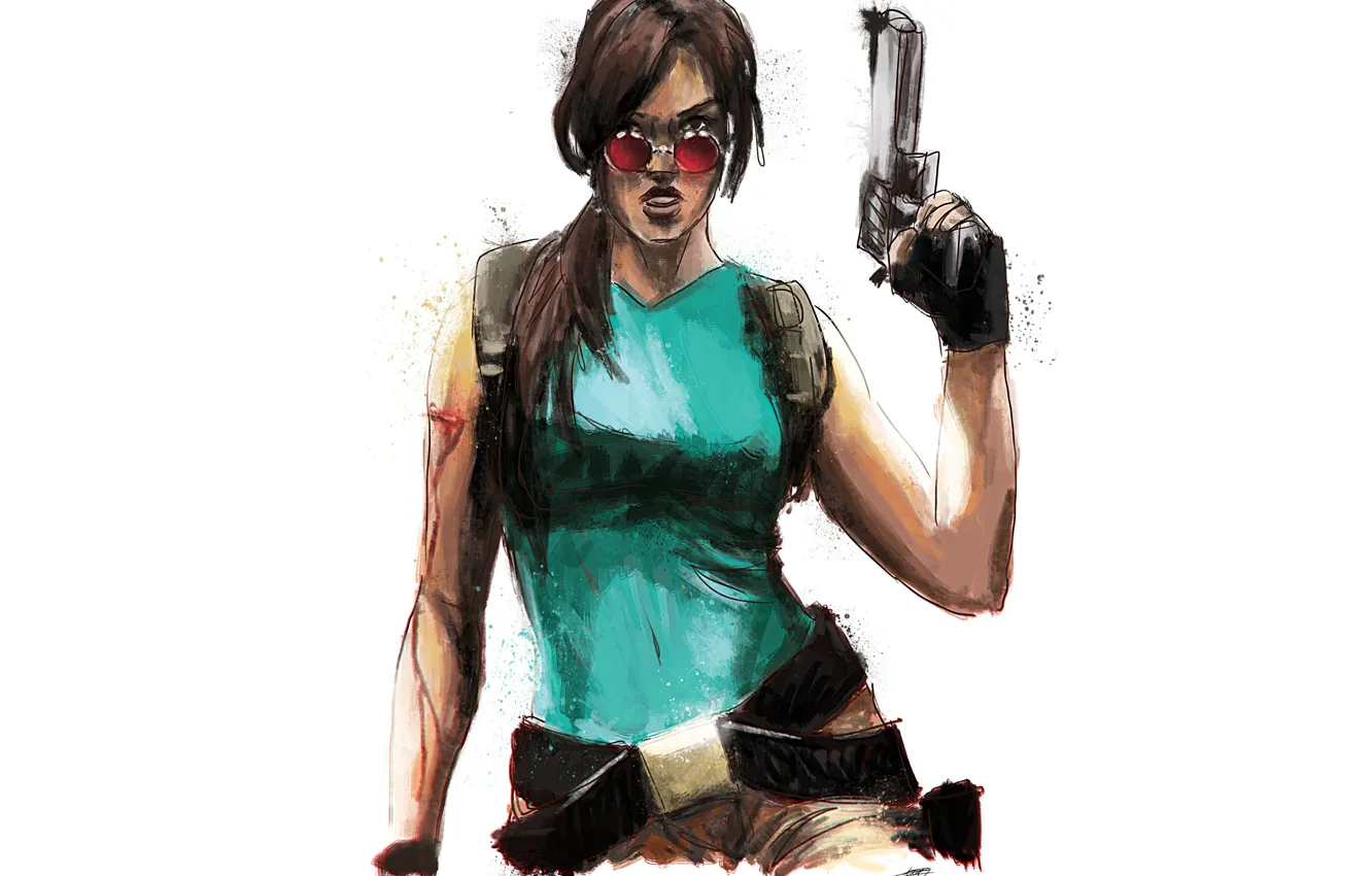 Photo wallpaper Glasses, Weapons, Tomb Raider, Lara Croft, Game, Lara Croft