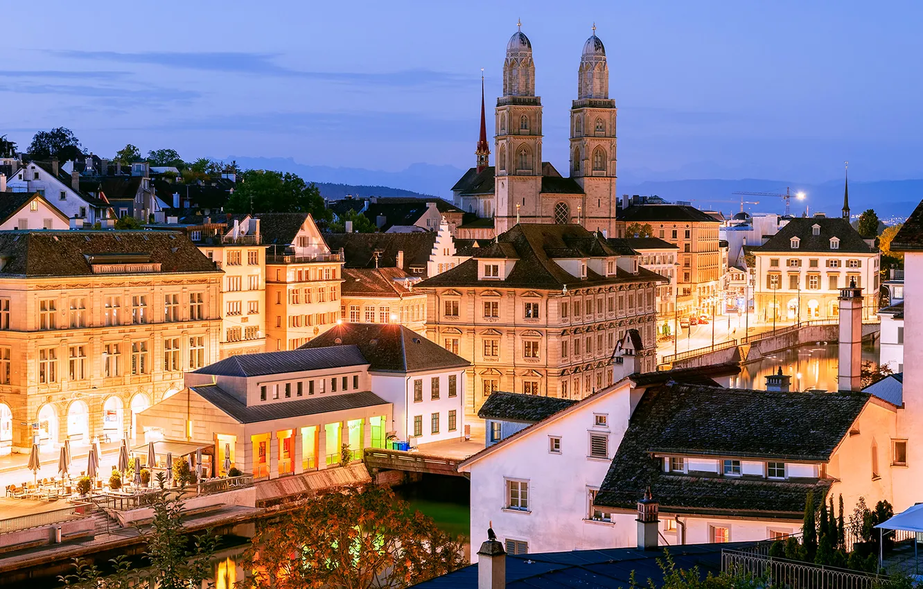 Photo wallpaper building, the evening, Switzerland, Zurich