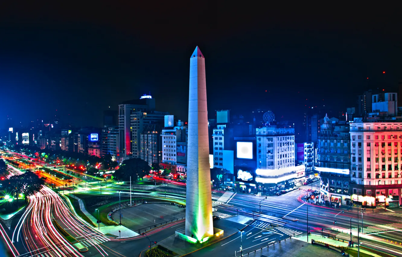Photo wallpaper road, night, lights, street, tower, home, Argentina, Argentina
