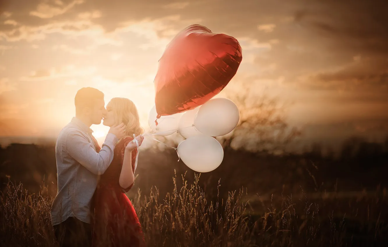 Photo wallpaper girl, balls, pair, guy, Be My Valentine