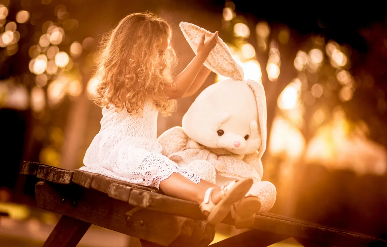 Photo wallpaper toy, hare, girl
