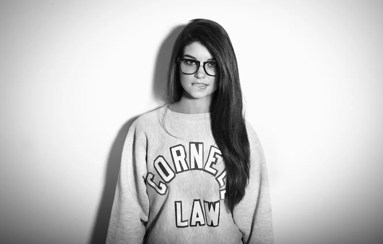 Photo wallpaper girl, hair, brunette, glasses