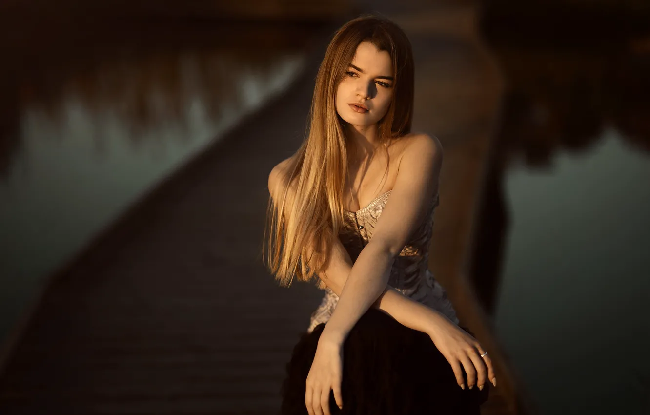 Photo wallpaper girl, sunset, portrait