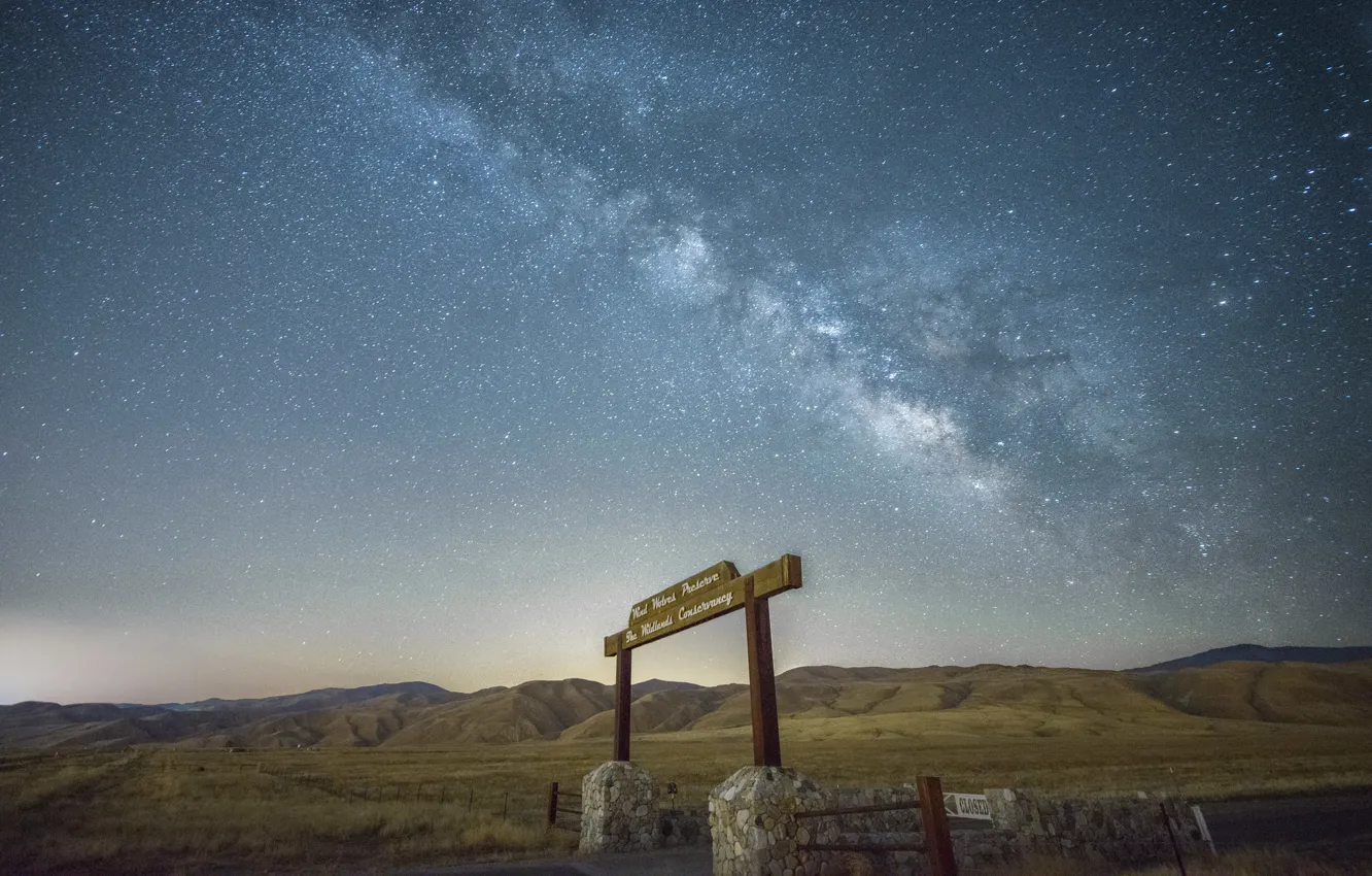 Photo wallpaper stars, gate, the milky way, farm, secrets