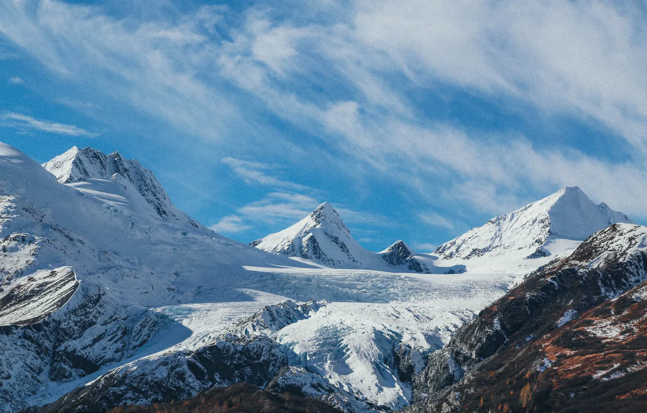 Photo wallpaper winter, the sky, clouds, snow, landscape, mountains, nature, rocks
