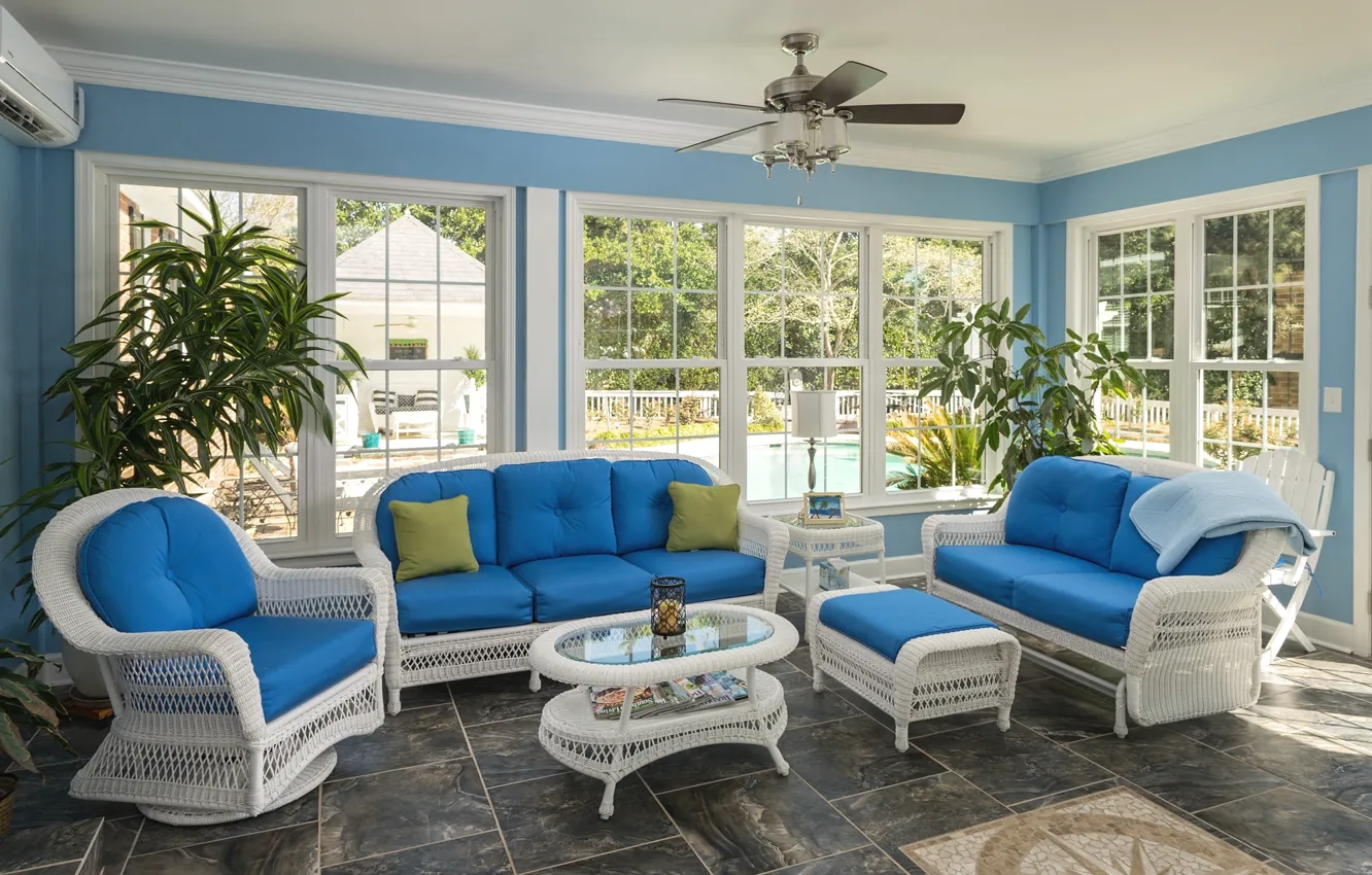 Photo wallpaper sofa, furniture, chair, window, veranda