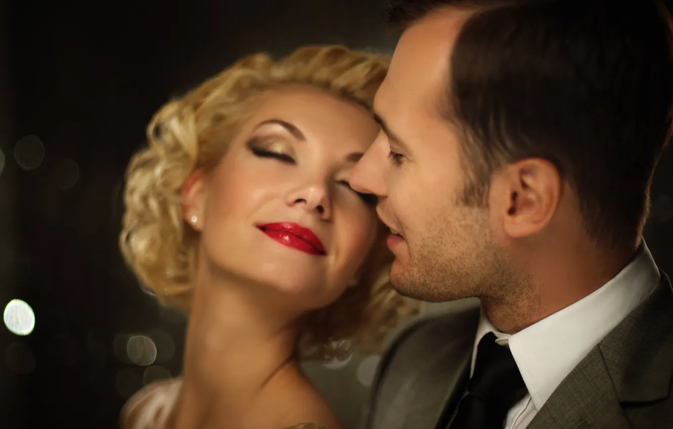 Photo wallpaper girl, smile, the evening, hairstyle, blonde, guy