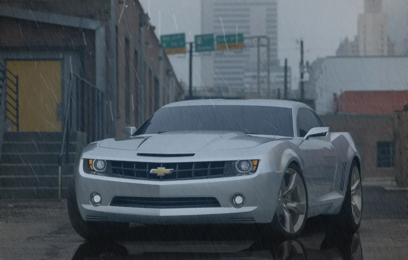 Photo wallpaper city, Camaro, rain