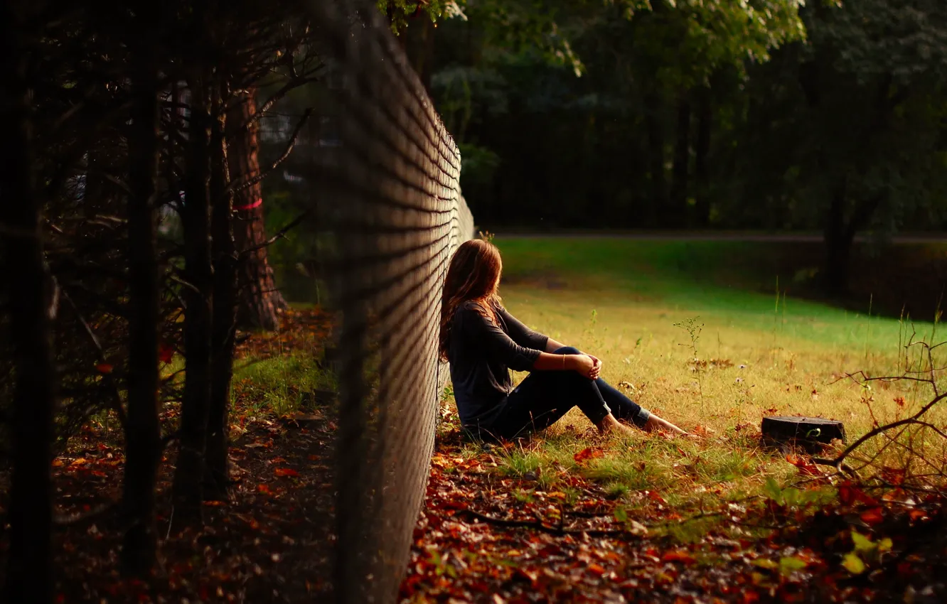 Photo wallpaper field, girl, mood, the fence