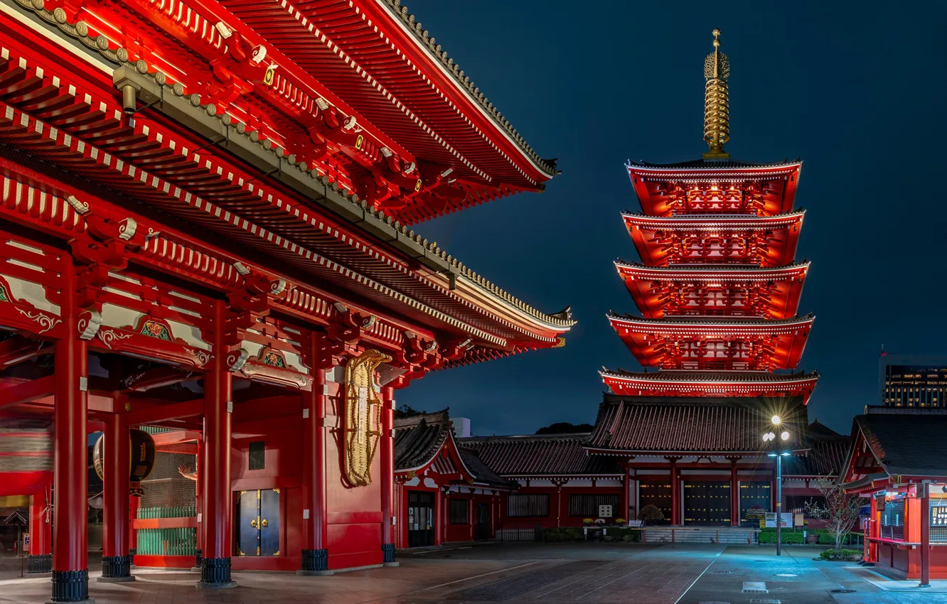 Photo wallpaper night, street, building, Japan, Leonardo Rodriguez