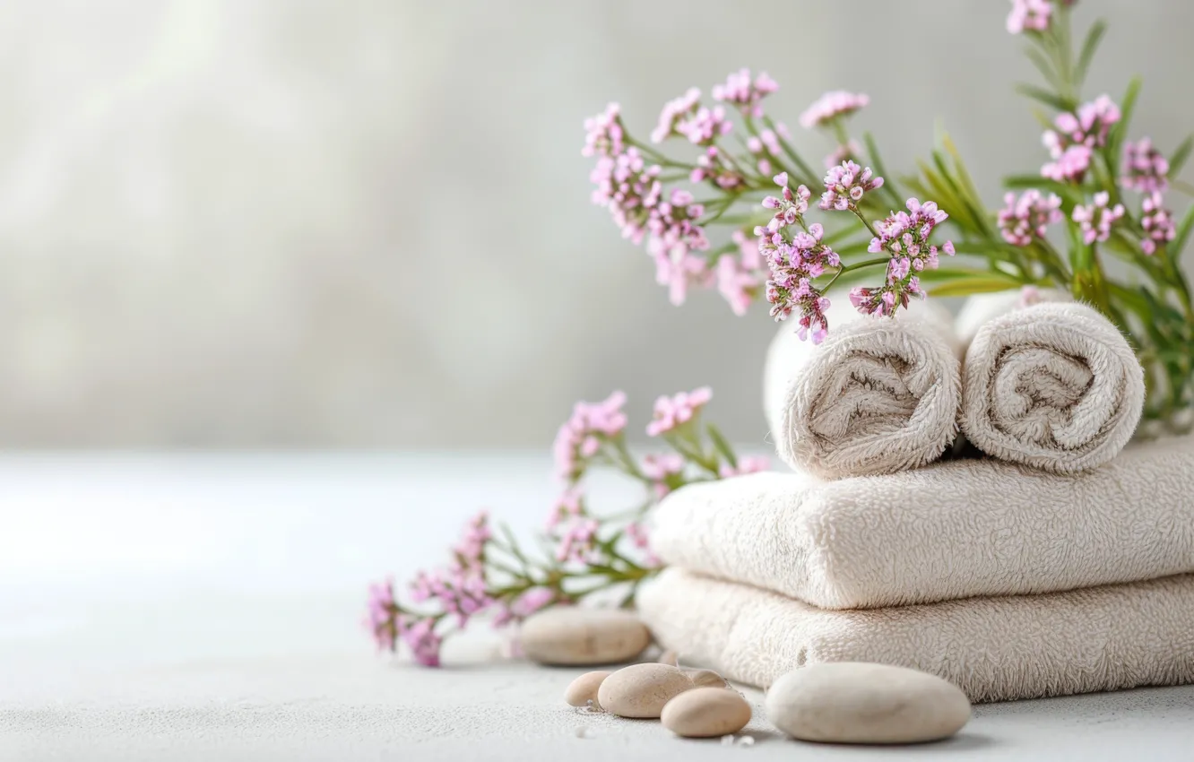 Photo wallpaper flowers, towel, AI art, neural network