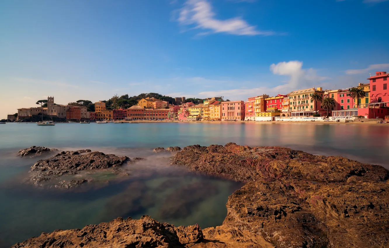 Photo wallpaper sea, coast, building, home, Italy, Italy, The Ligurian sea, harbour