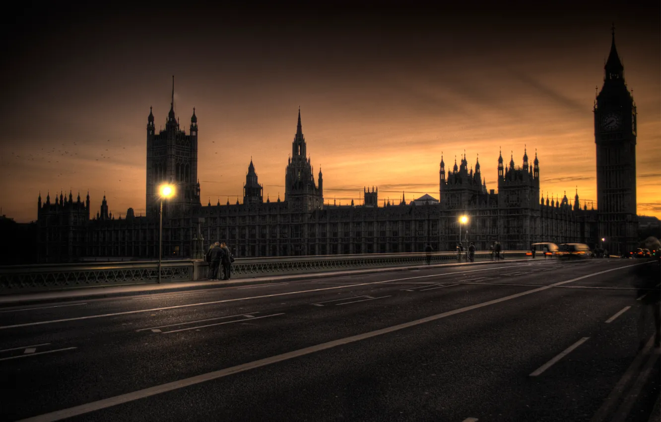 Photo wallpaper bridge, people, London, Big Ben