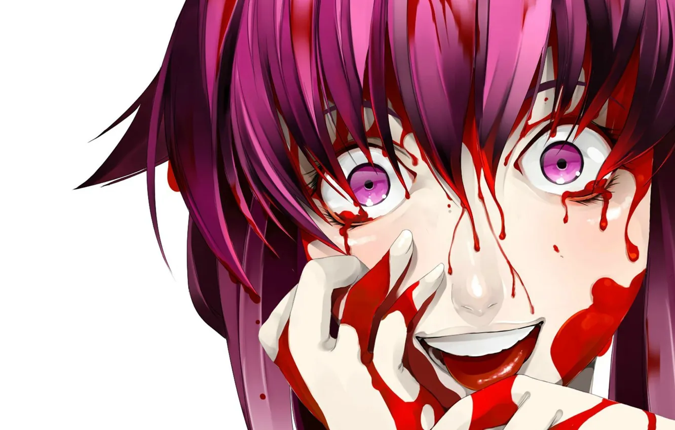 Photo wallpaper fear, horror, madness, blood, Mirai Nikki, future diary, Gasai Yuno, blood on his hands