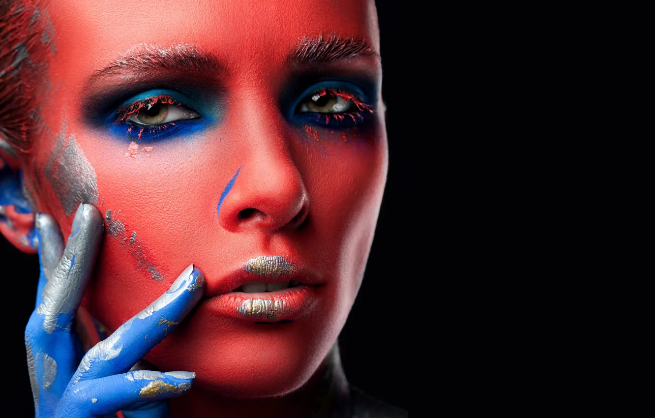 Photo wallpaper look, girl, face, style, background, paint, black, model