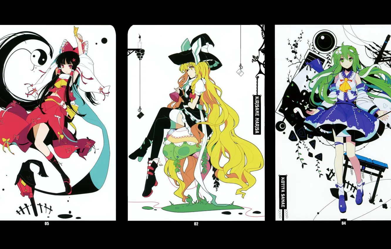 Photo wallpaper touhou, sanae, marisa, reimu