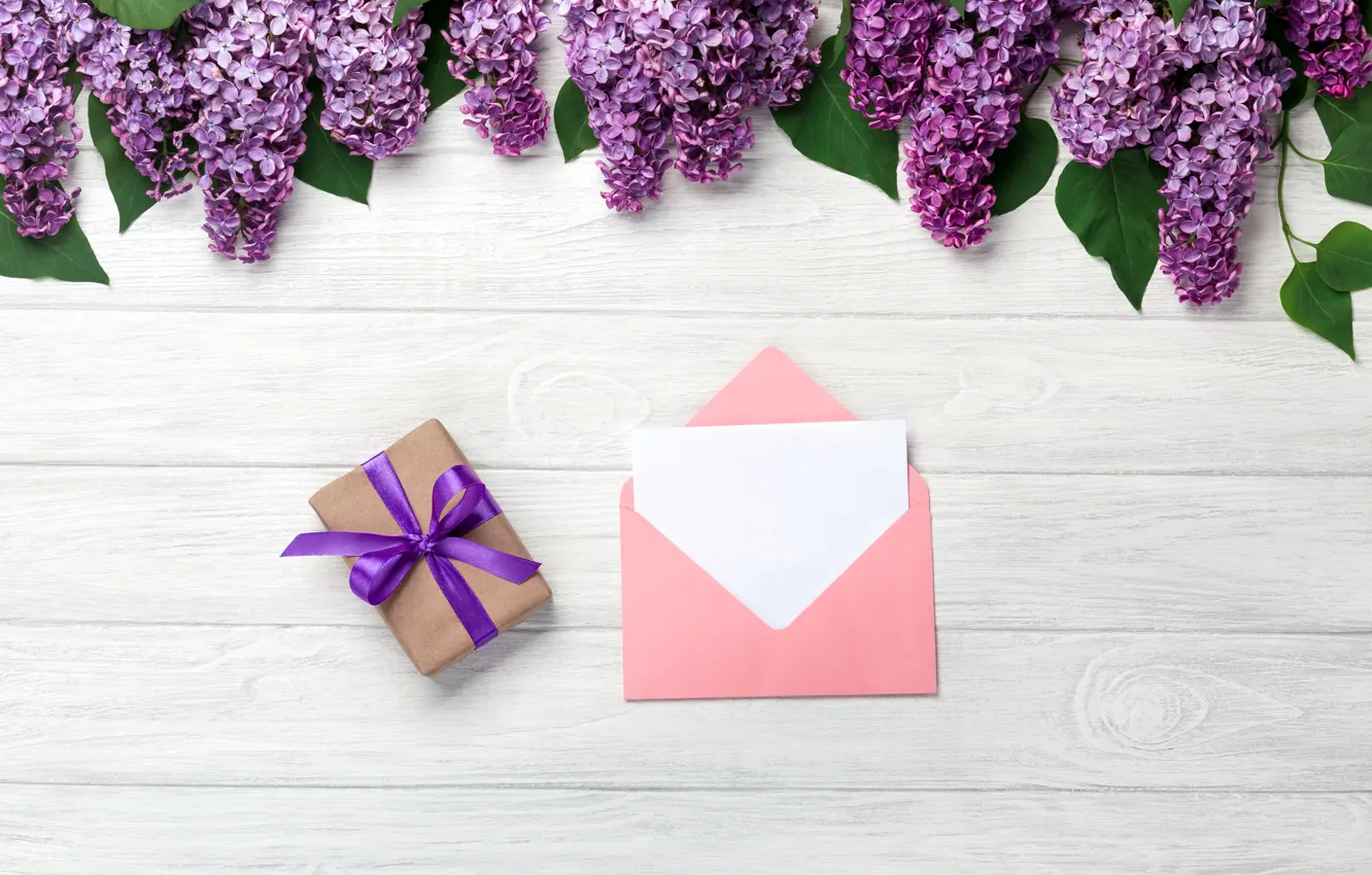 Photo wallpaper flowers, love, wood, flowers, lilac, romantic, letter, spring