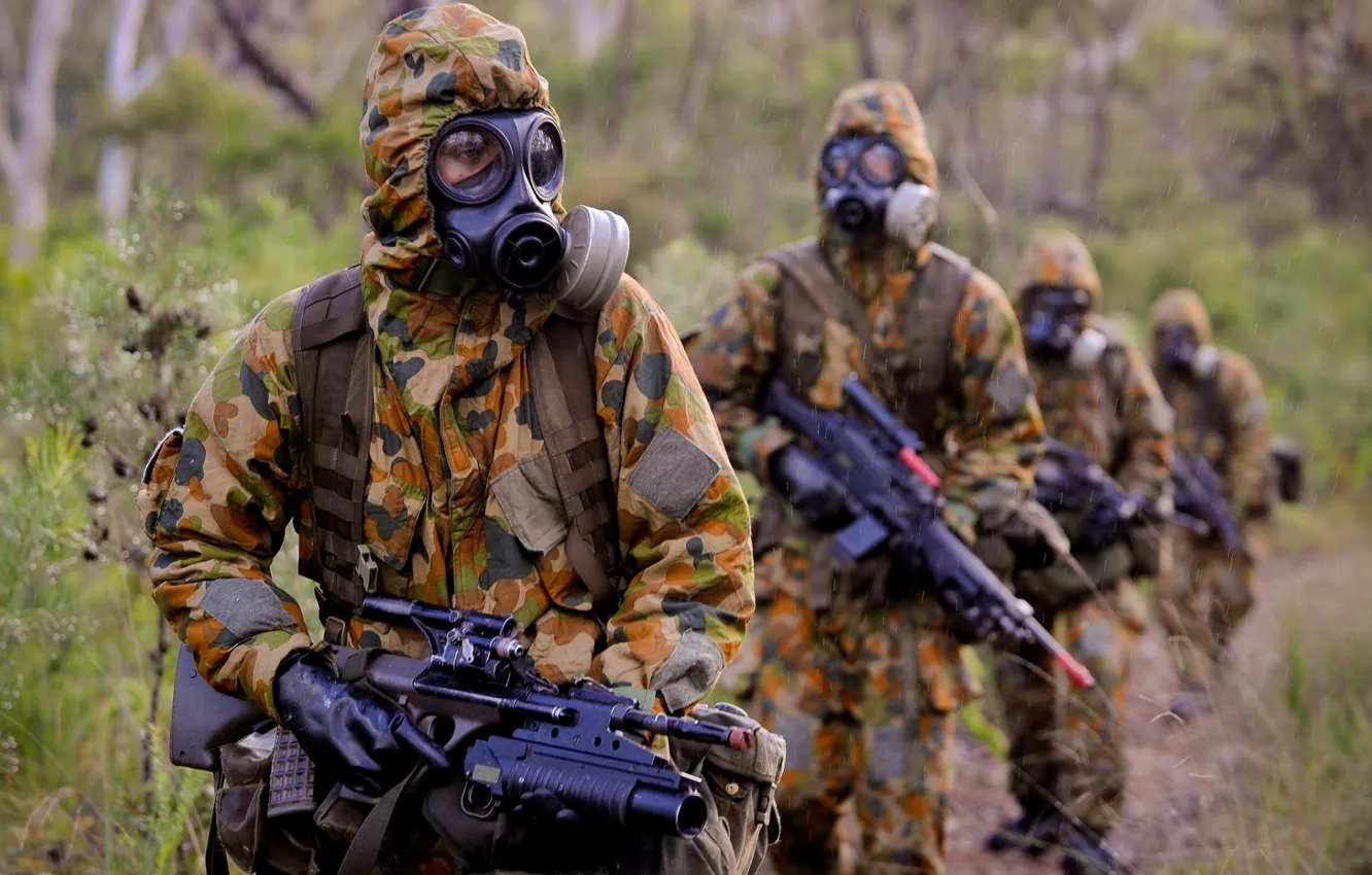 Photo wallpaper biohazard, warfare, chemical, Australian troops