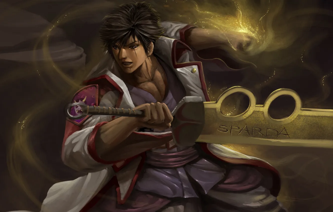 Photo wallpaper movement, power, sword, hands, art, guy, ninja saga