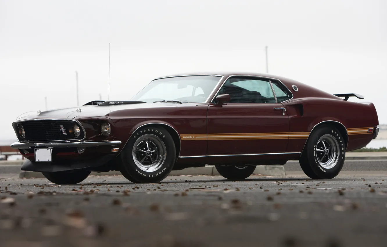 Photo wallpaper asphalt, Mustang, 1969