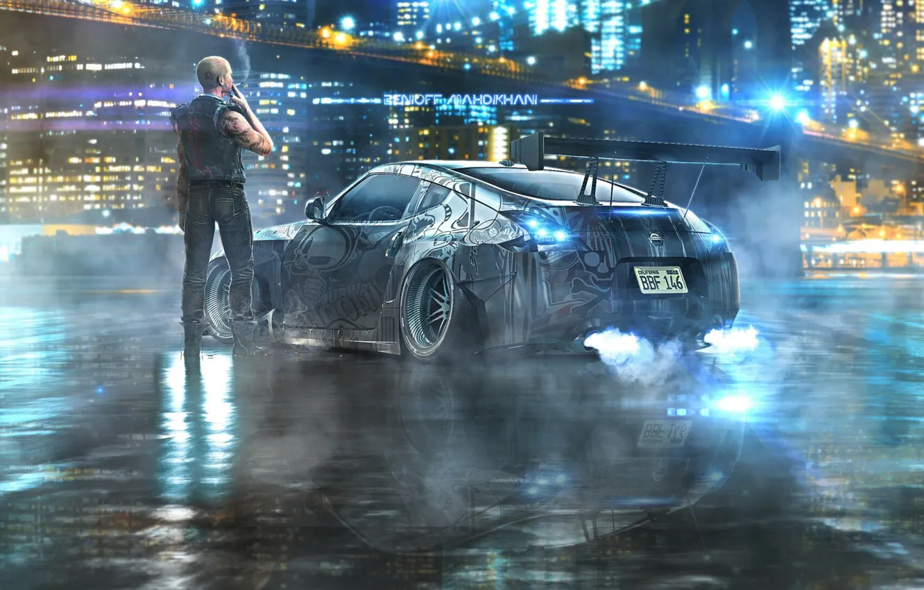 Photo wallpaper machine, auto, night, city, the city, people, fantasy, night