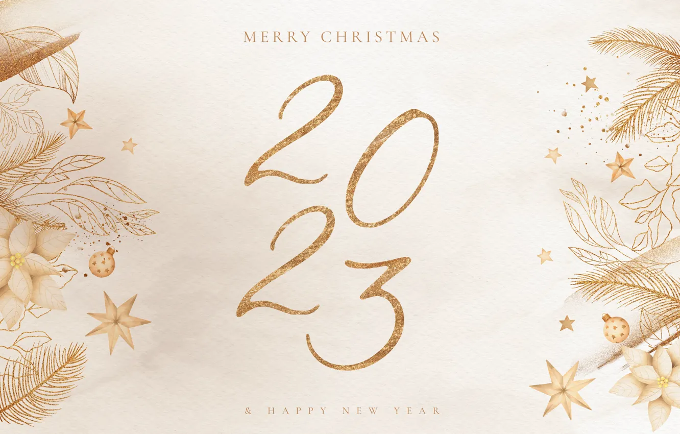 Photo wallpaper leaves, stars, flowers, paper, sprig, the inscription, figure, new year