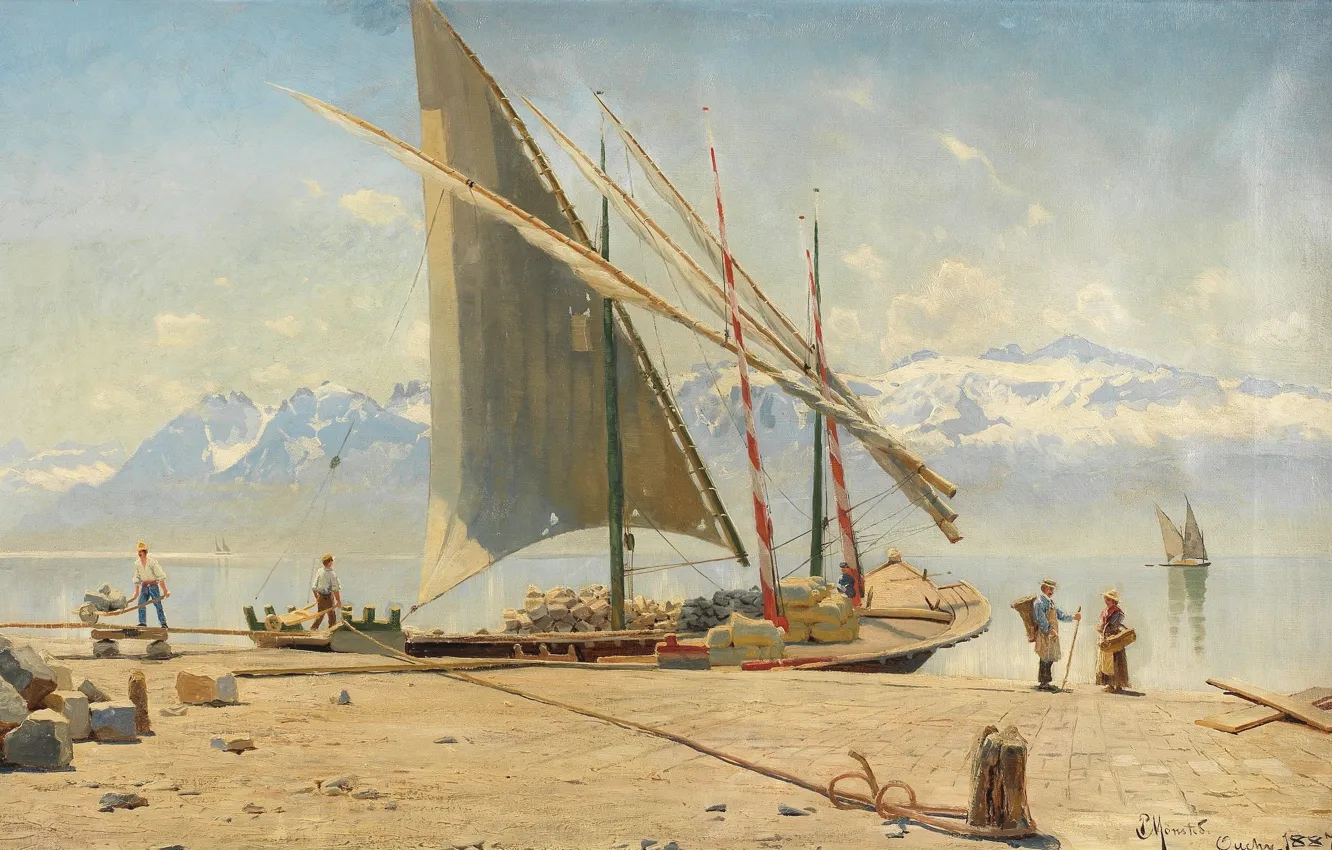 Photo wallpaper Lake Geneva, 1887, Danish painter, Peter Merk Of Menstad, Peder Mørk Mønsted, Danish realist painter, …