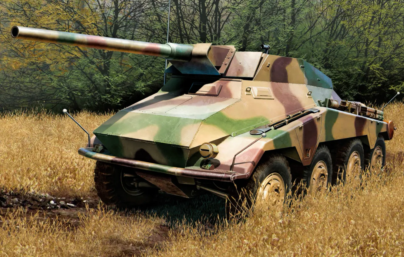 Photo wallpaper weapon, war, art, tank, ww2, SdKfz 234, paitning, Heavy Armored Reconnaissance Vehicle